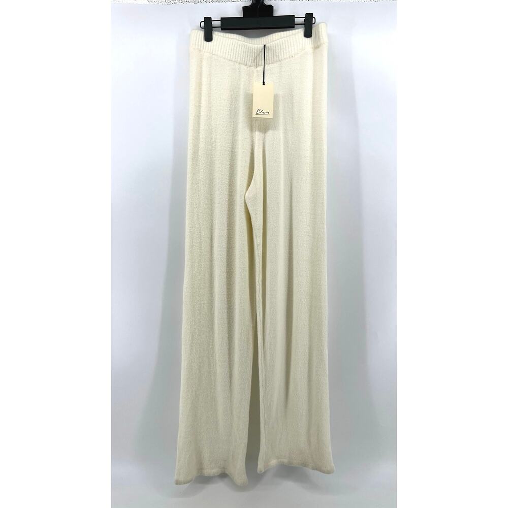 Elan Women's White Knit Wide Leg Pants Size M NWT Soft Slouchy Loungewear